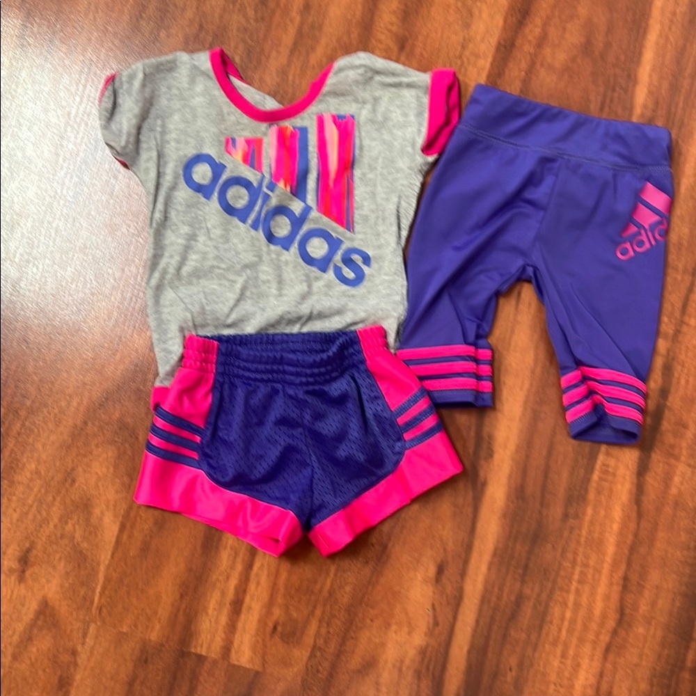 Adidas Kids' Activewear Set in Gray, Purple, and Pink